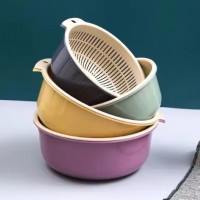 6件套双层沥水篮洗菜篮厨房沥水神器家用多功能水果篮子收纳篮 圆形沥水篮6件套-大+中+小-混色